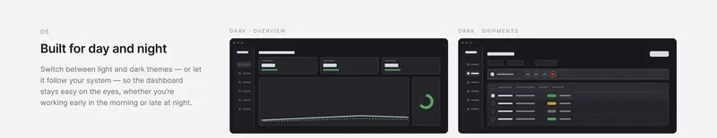 FLUX dark theme for the overview and shipments pages
